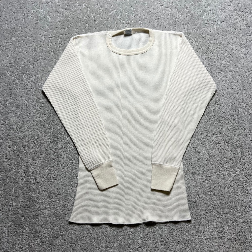 VINTAGE JE Morgan Long Johns Thermal Shirt XL White Waffle Knit Made in USA